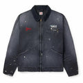 SAINT MXXXXXX - Corduroy-Trimmed Logo-Embroidered Distressed Cotton-Canvas Jacket - Black