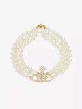 VIVIENNE WESTWOOD Triple-Row Faux-Pearl Orb Pendant Choker Brass(2 Colors)